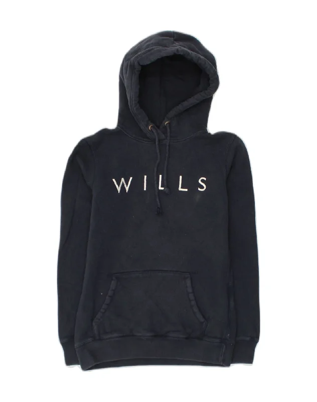 JACK WILLS Womens Graphic Hoodie Jumper UK 8 Small  Navy Blue Cotton