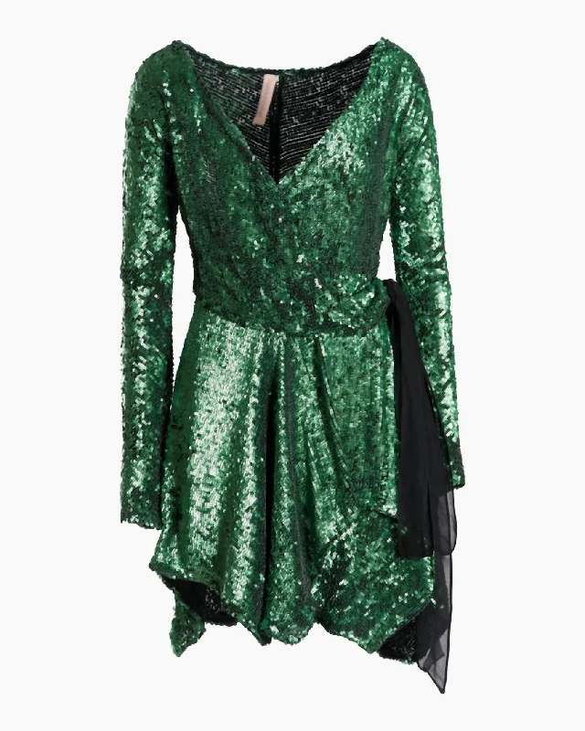 Gallia Sequin Mini Dress In Emerald