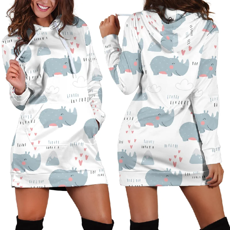 Cute Rhino Heart Pattern Women'S Hoodie Dress