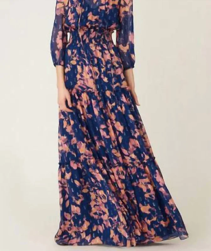 Serra Dress In Navy/blue/gold