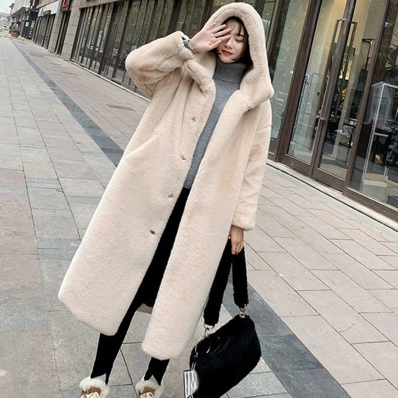 Winter Women High Quality Faux Fur Coat Luxury Long Fur Coat Loose