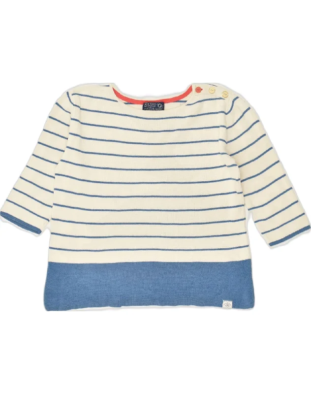 JOULES Womens 3/4 Sleeve Boat Neck Jumper Sweater UK 10 Small Blue Striped