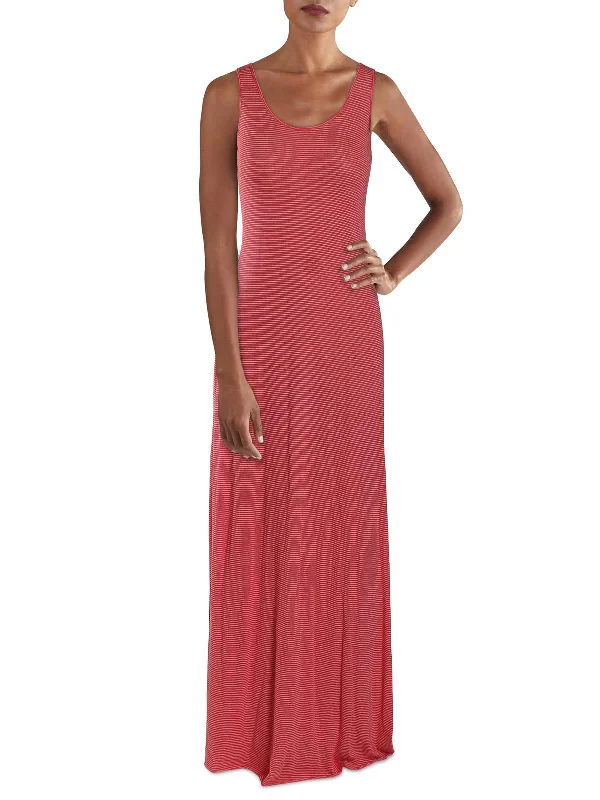 Womens Striped Scoop Neck Maxi Dress