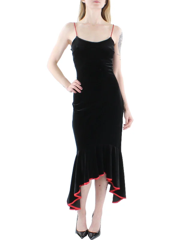 Womens Velvet Sharkbite Hem Cocktail and Party Dress