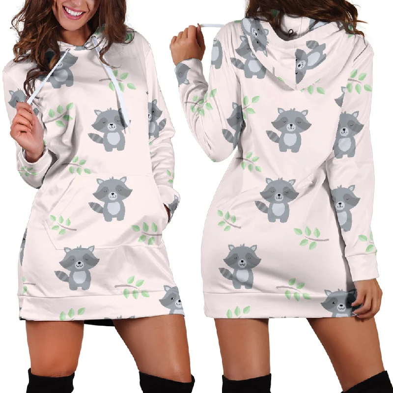 Cute Raccoons Leaves Pattern Women'S Hoodie Dress