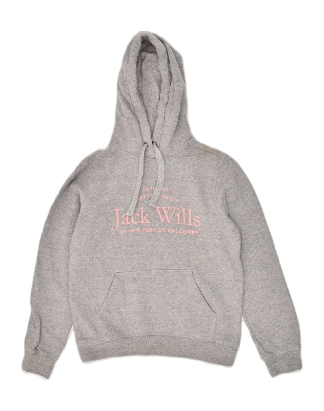 JACK WILLS Womens Loose Fit Graphic Hoodie Jumper UK 10 Small  Grey Cotton