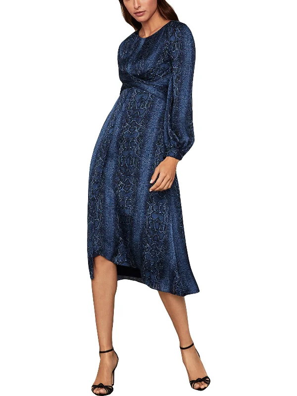 Womens Snake Print Faux-Wrap Midi Dress