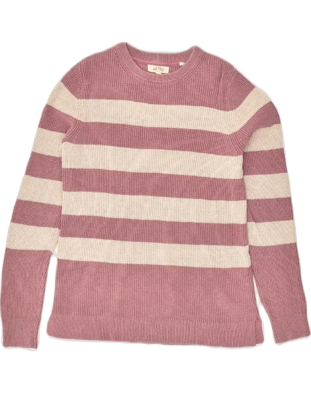 FAT FACE Womens Crew Neck Jumper Sweater UK 12 Medium Pink Striped Cotton