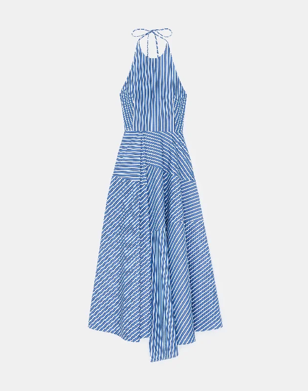 Framed Stripe Cotton Poplin Halter Dress