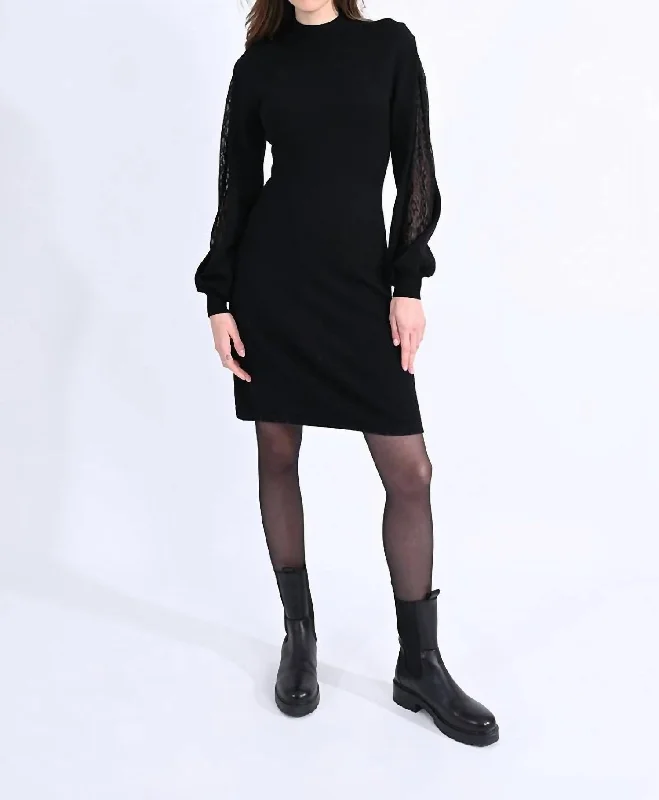 Mesh Sleeve Detail Dress In Black