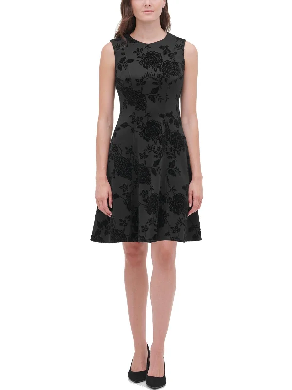 Womens Velvet Floral A Line Cocktail Dress