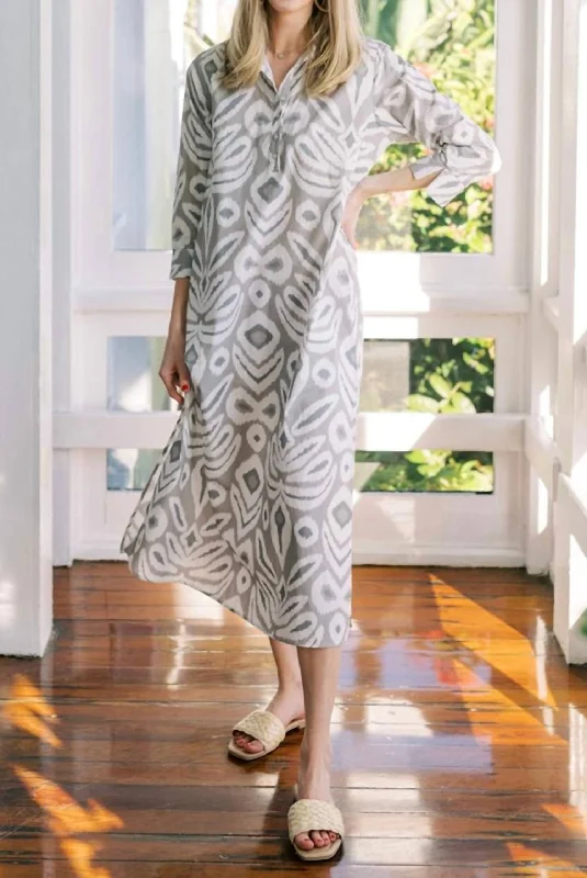 Sara Ikat Long Tunic Dress In Neutral