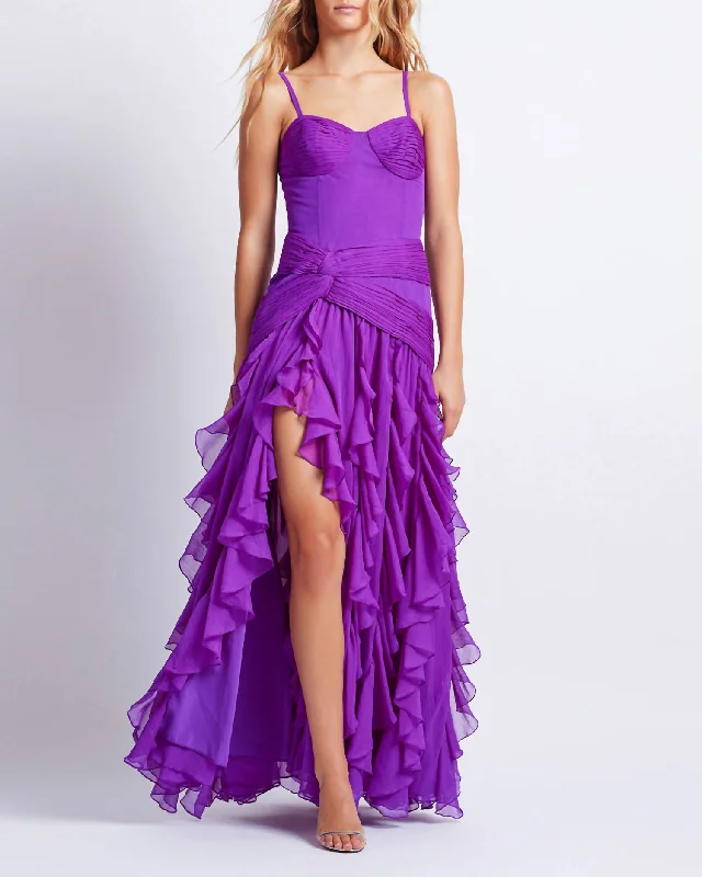 Bustier Ruffle Maxi Dress In Purple