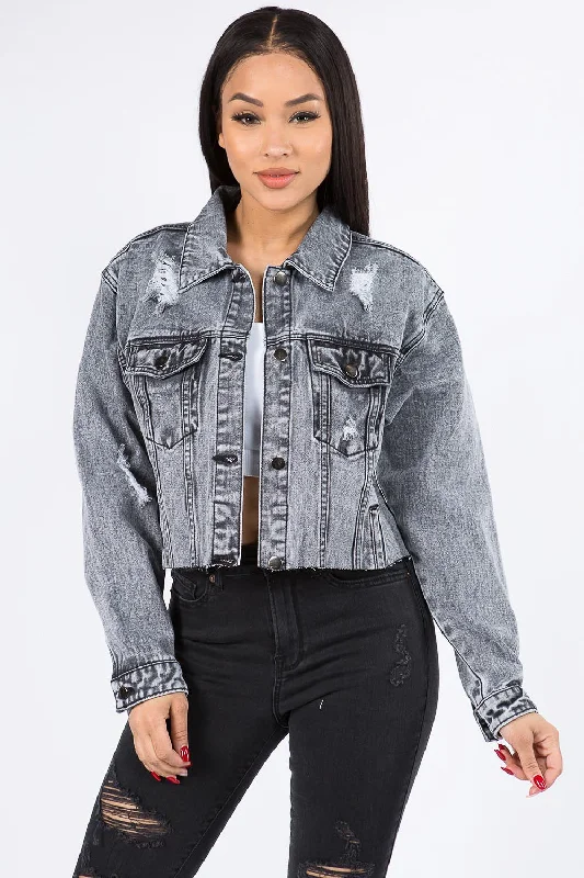 Cropped Chained Denim Jacket