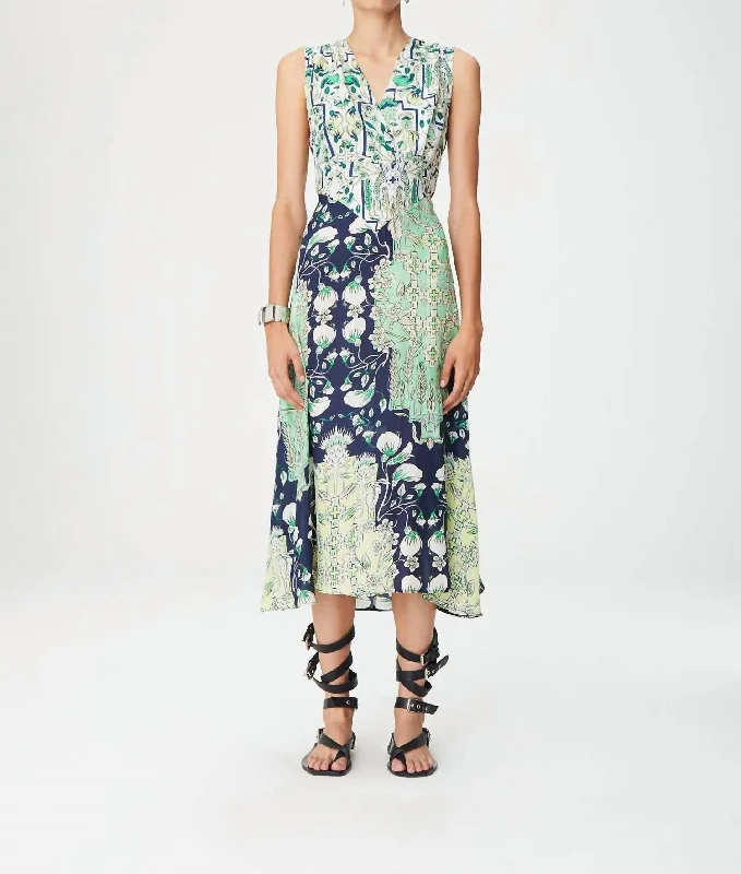 Bariloche Ada Sleeveless Midi Dress In Green And Blue