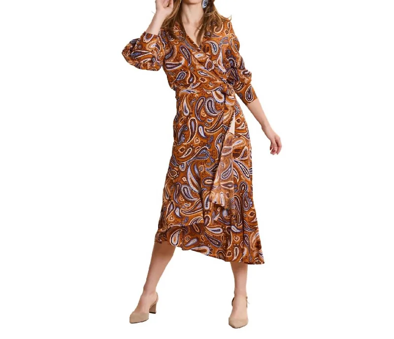 Jules Silk Paisley Wrap Dress In Pecan Paisley