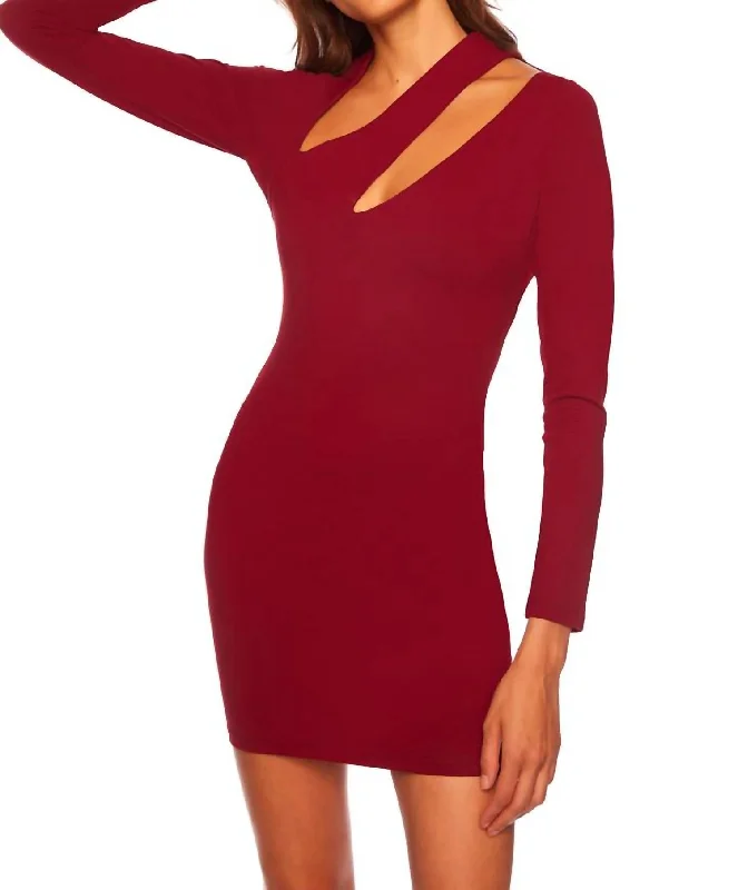 Diagonal Cut Out Dress In Oxblood