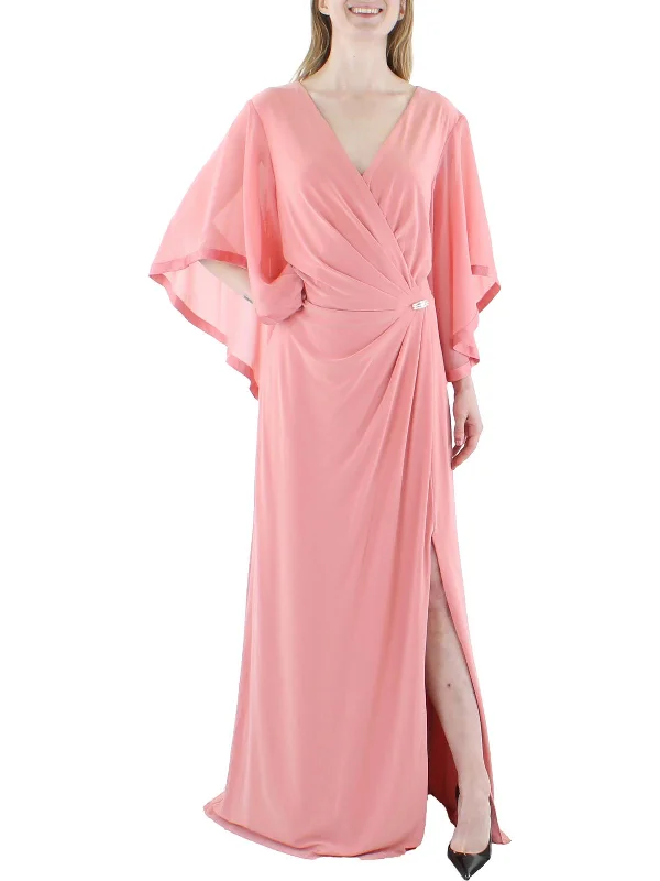 Womens Jersey Pleated Evening Dress