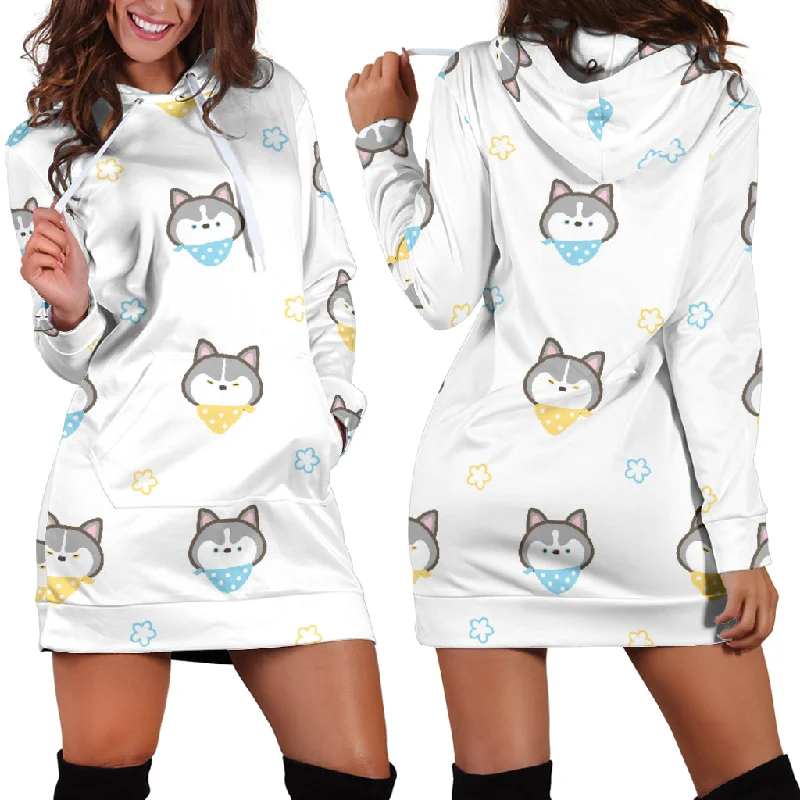 Cute Siberian Husky Pattern Women'S Hoodie Dress