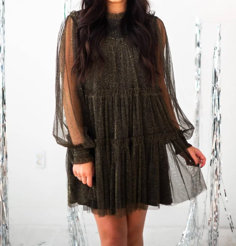 Cutest Catch Twinkle Mesh Dress In Black