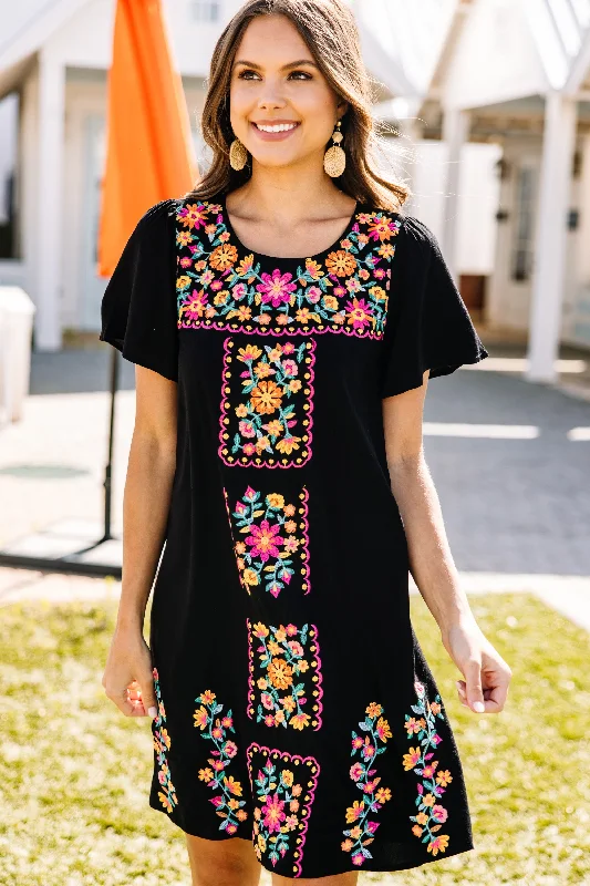 Happy To See You Black Embroidered Dress