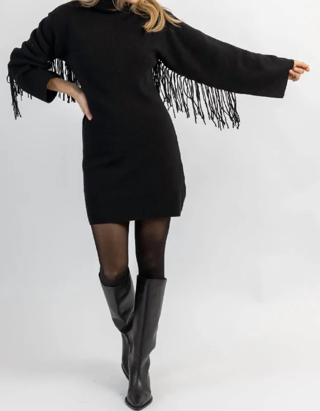 Charley Fringed Sweater Dress In Black