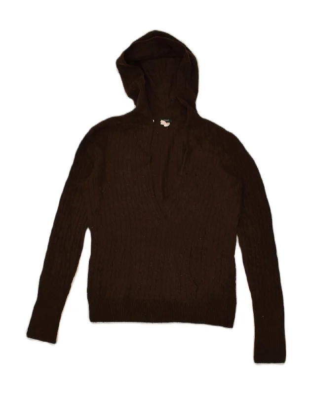 J. CREW Womens Hooded V-Neck Jumper Sweater UK 10 Small Brown Wool