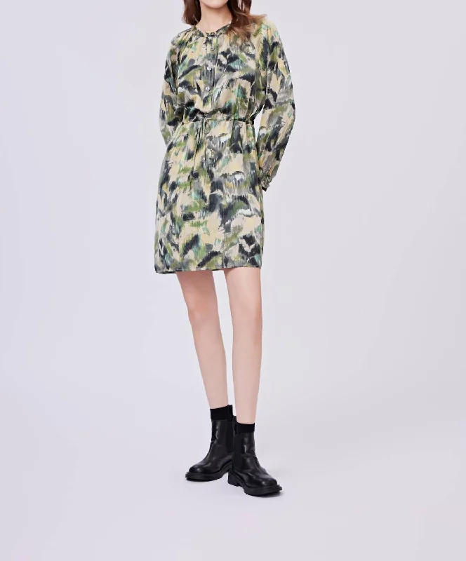 Eleanor Brushstroke Print Shirt Dress In Green