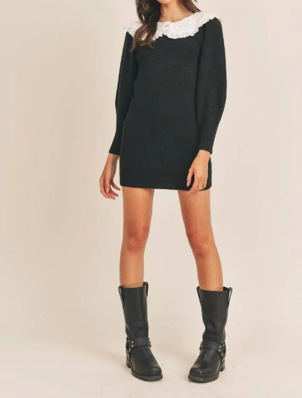 Annalise Bib Collar Sweater Dress In Black