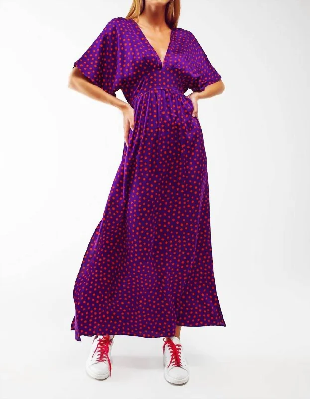 Polka Dot Maxi Dress In Purple