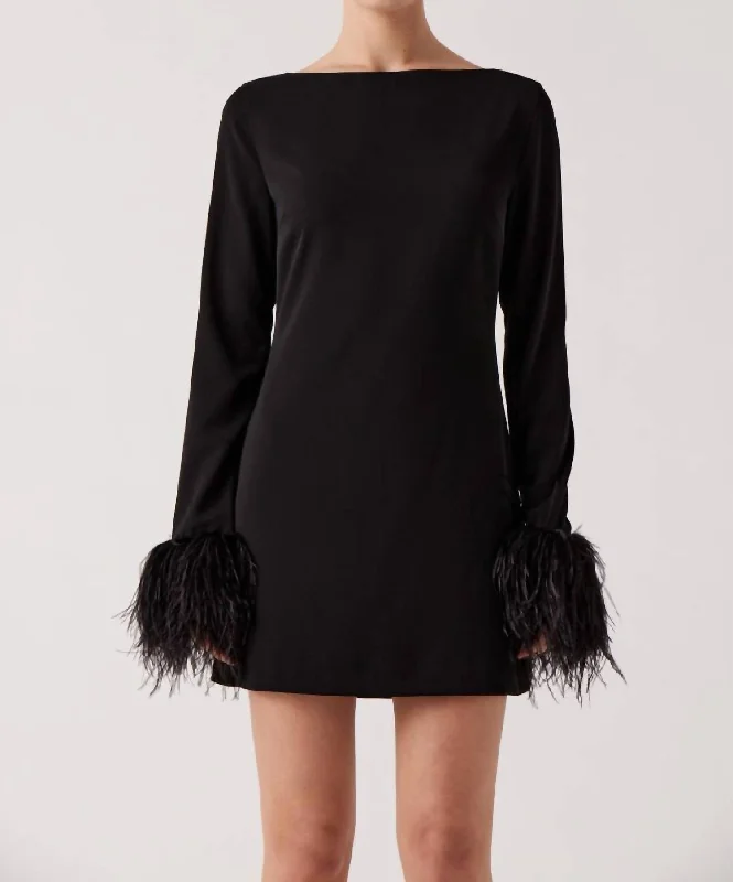 Arleth Feather Sleeve Mini Dress In Black