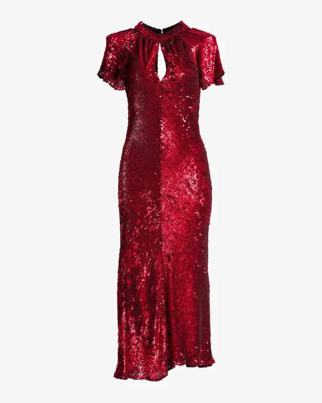 Hanne Sequin Midi Dress In Salsa