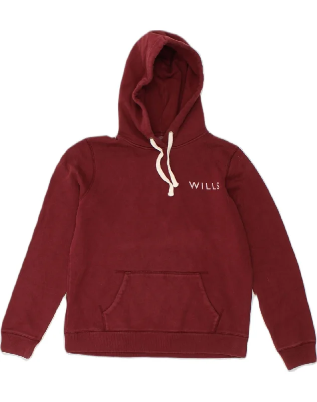 JACK WILLS Womens Graphic Hoodie Jumper UK 12 Medium  Maroon Cotton