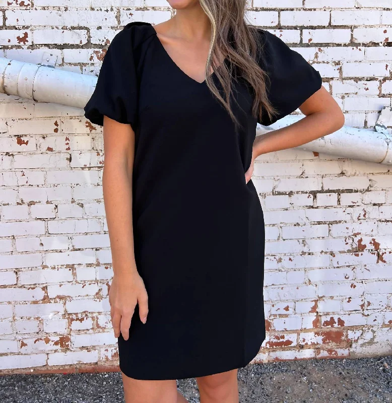 Puff Sleeve Dress In Black