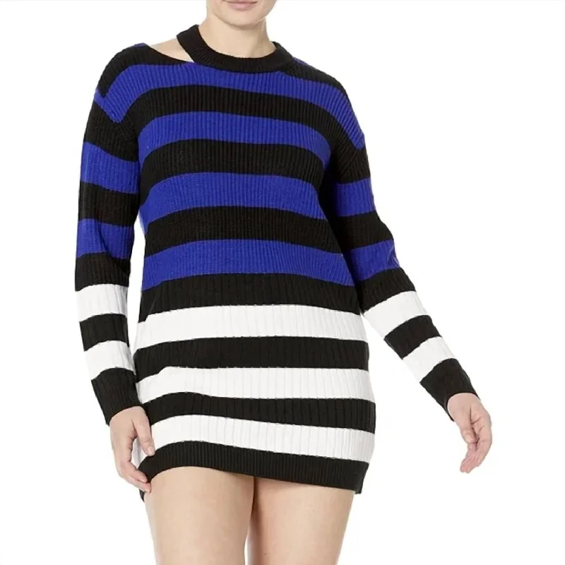 Remi Sweater Dress In Blue/black/white