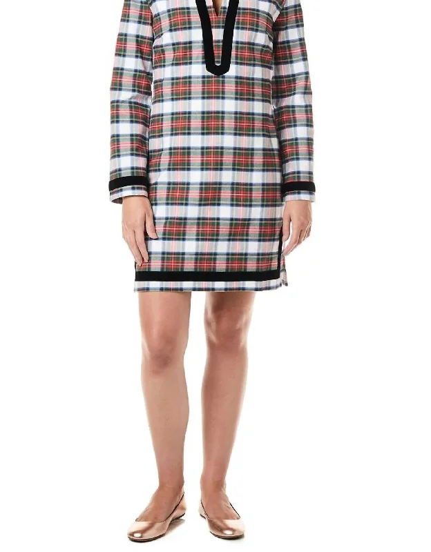 Tunic Dress In White Plaid