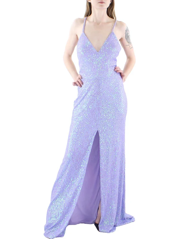 Juniors Womens Sequined Long Evening Dress