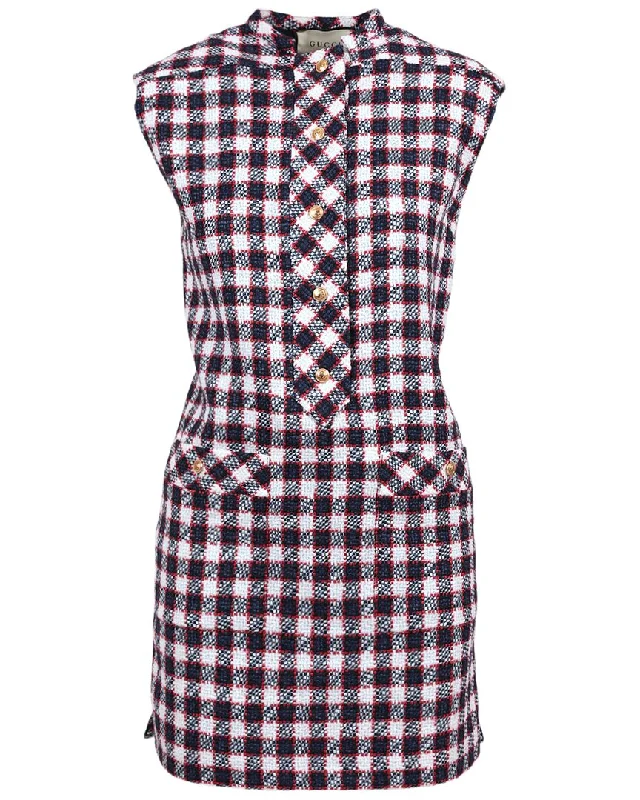 Gucci Sylvie Vichy Wool-Blend Dress